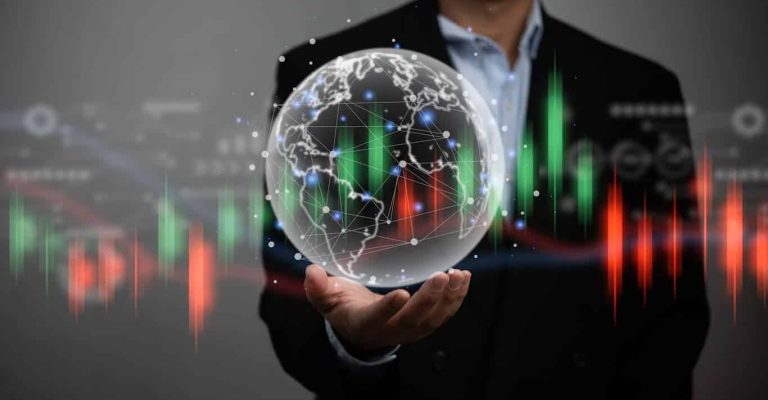Global stock market virtual screen graph business chart finance growth technology investment currency analysis diagram exchange money trader forex economy information.